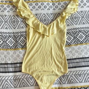 Wilfred Yellow Ruffle V-Neck Bodysuit
